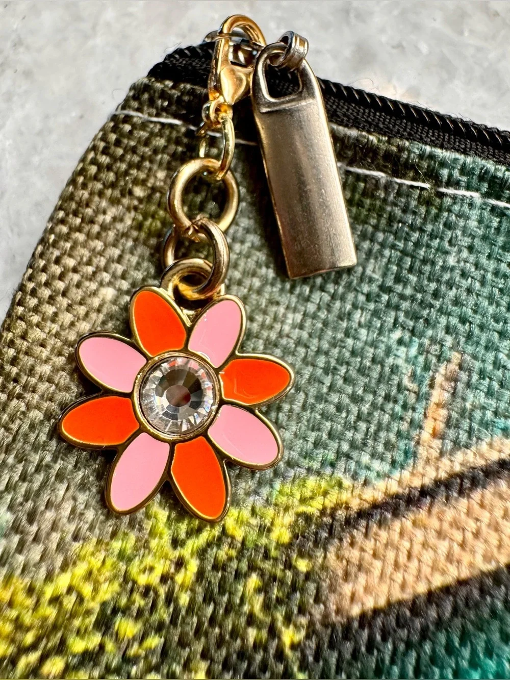 New Quilt Shop Sewing, Makeup, Charger, Quilting Bag w/ Flower Charm - 9.25”